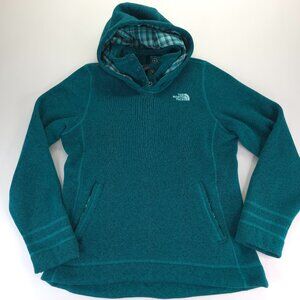 The North Face Teal Women Crescent Snap Neck Hooded Pullover Heathered Fleece L